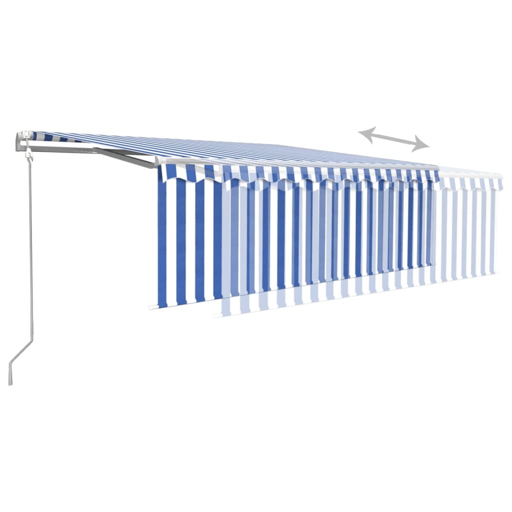 Markise Automatisch mit Rollo LED Windsensor 4,5x3m Blau Weiß