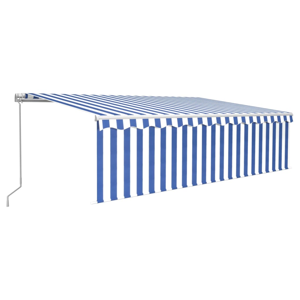 Markise Manuell Einziehbar mit Rollo 5x3 m Blau und Weiß