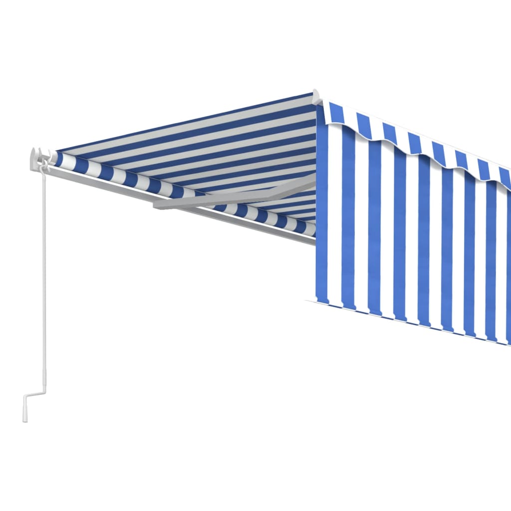 Markise Manuell Einziehbar mit Rollo 5x3 m Blau und Weiß