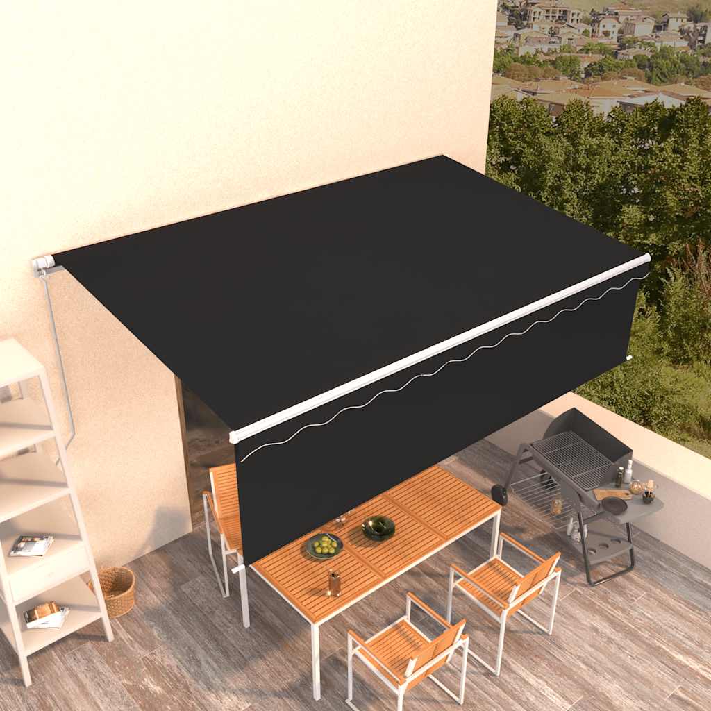 Markise Manuell Einziehbar mit Rollo 5x3 m Anthrazit