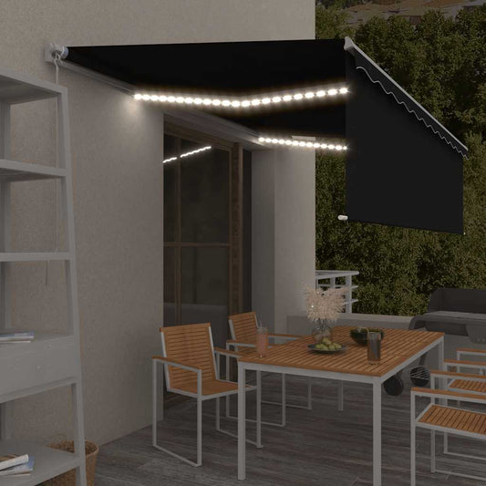 Markise Manuell Einziehbar mit Rollo & LED 5x3 m Anthrazit