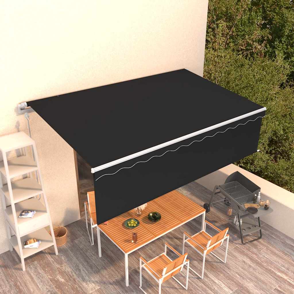Markise Automatisch Einziehbar mit Volant 5x3 m Anthrazit
