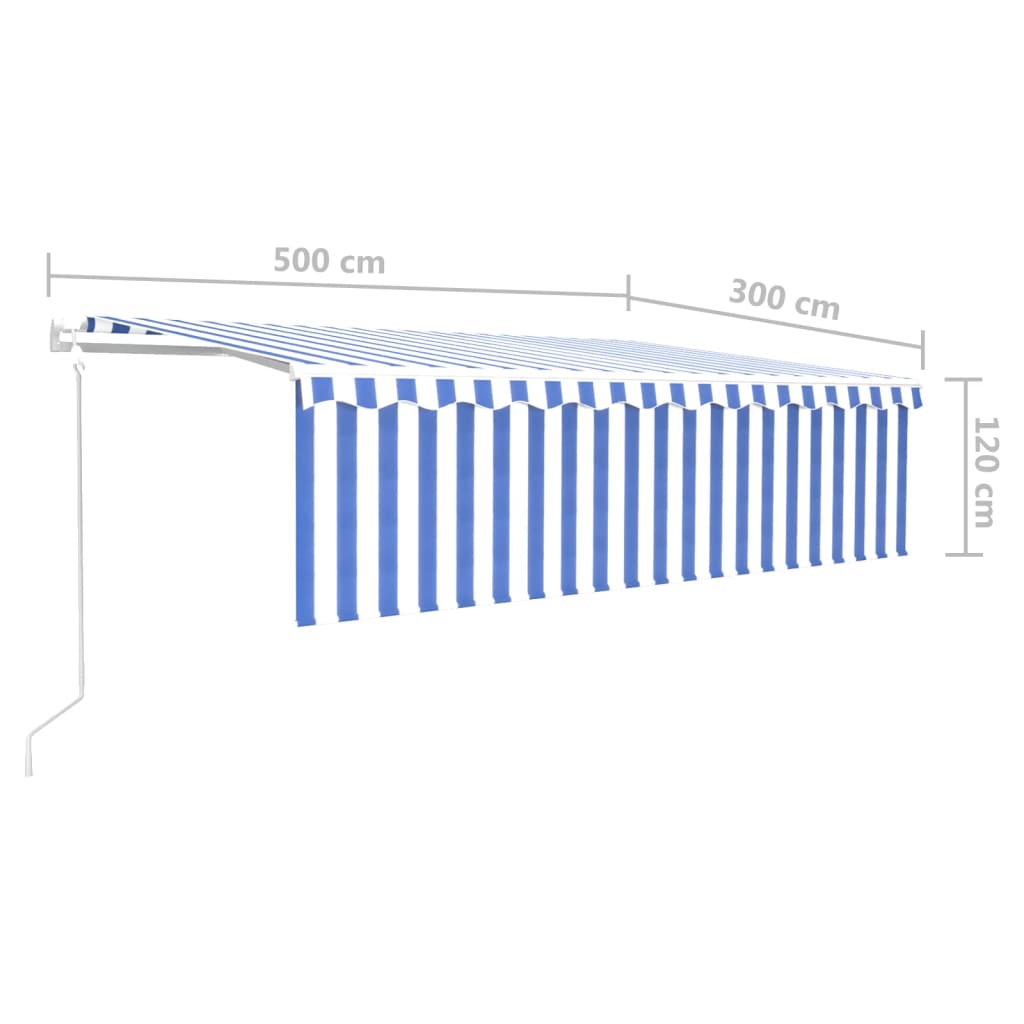 Markise Automatisch mit Rollo LED Windsensor 5x3m Blau & Weiß