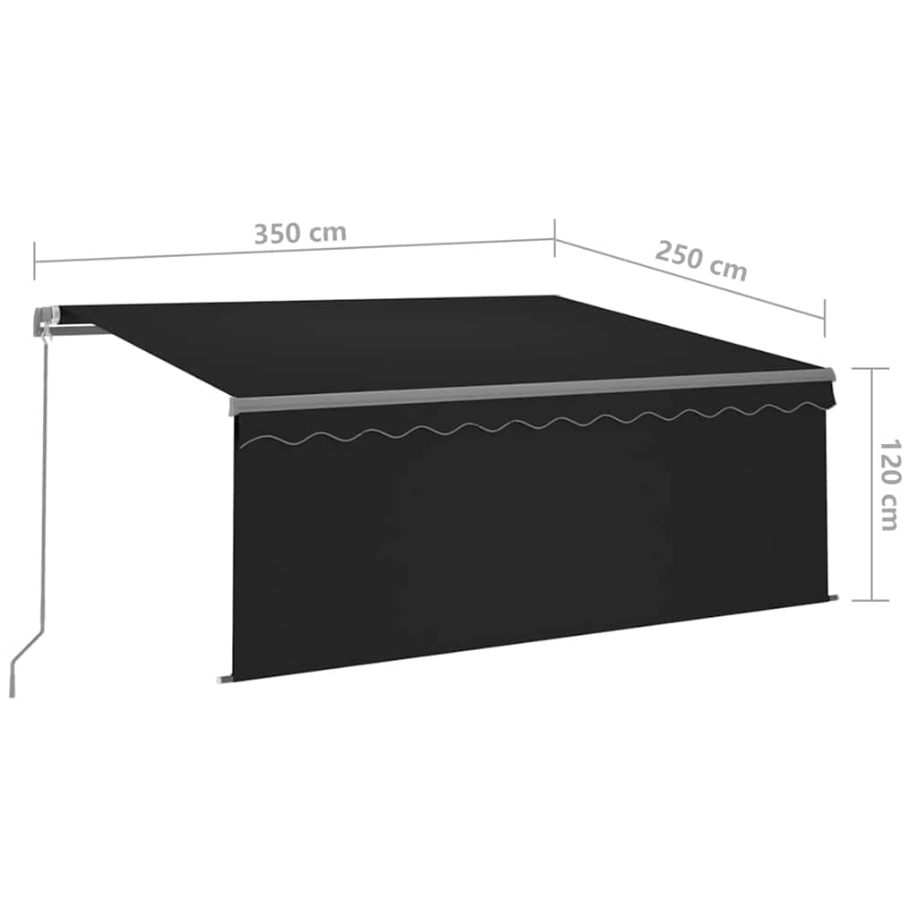 Markise Manuell Einziehbar mit Rollo & LED 3,5x2,5 m Anthrazit