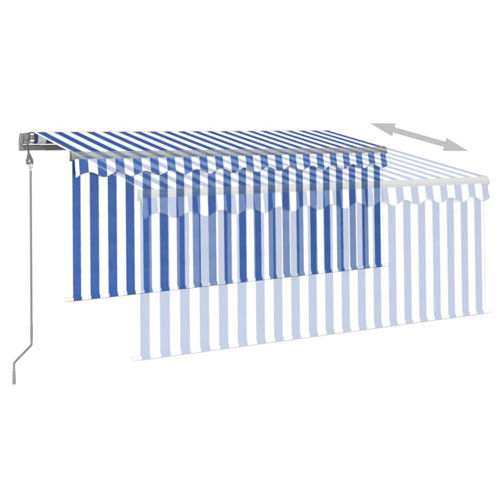Markise Automatisch Einziehbar mit Volant 3,5x2,5 m Blau & Weiß