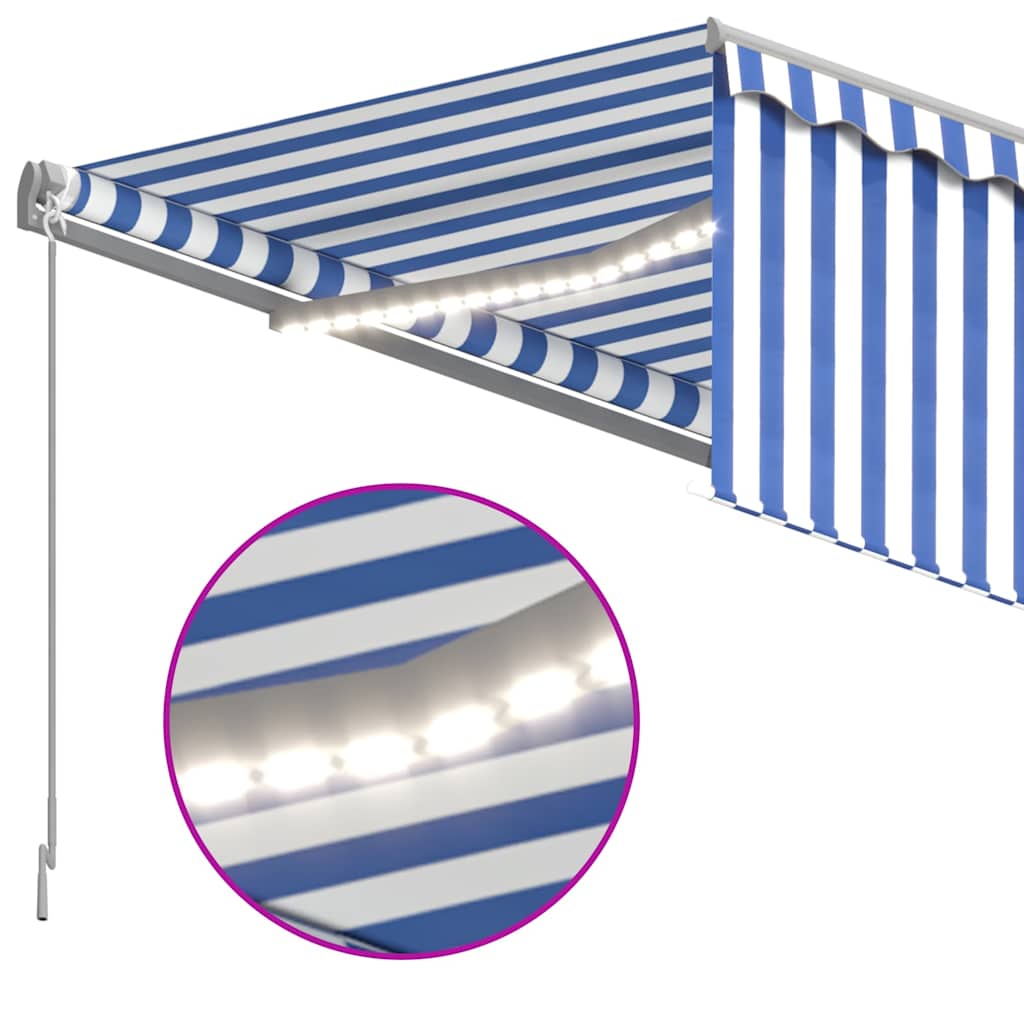Markise Automatisch mit Rollo LED Windsensor 4x3m Blau Weiß