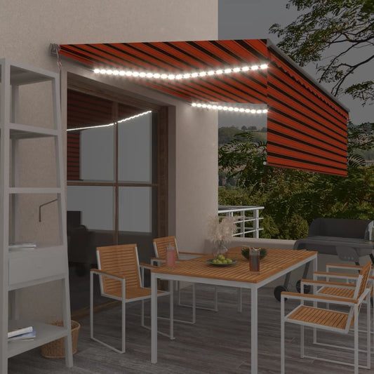 Markise Automatisch mit Rollo LED Windsensor 4x3 m Orange Braun