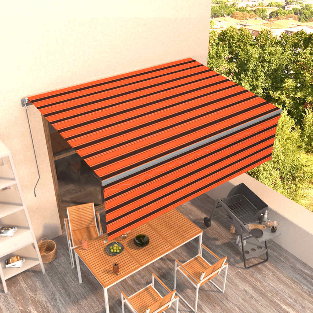 Markise Manuell Einziehbar mit Rollo 4,5x3 m Orange Braun