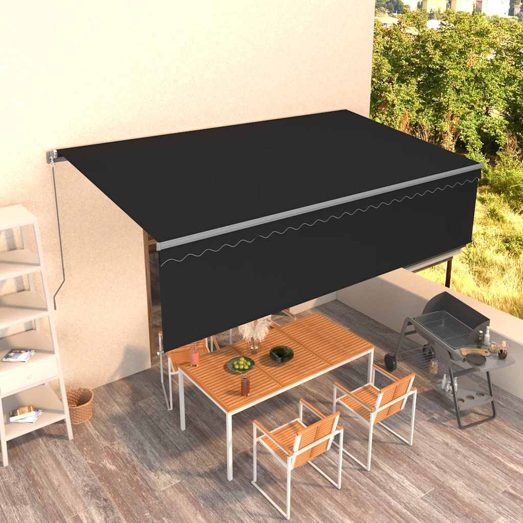 Markise Manuell Einziehbar mit Rollo 5x3 m Anthrazit