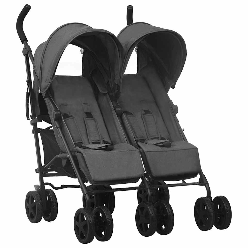 Poussette double anthracite acier