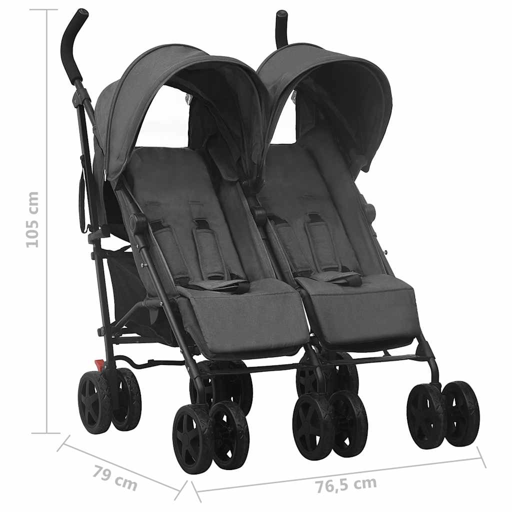 Poussette double anthracite acier