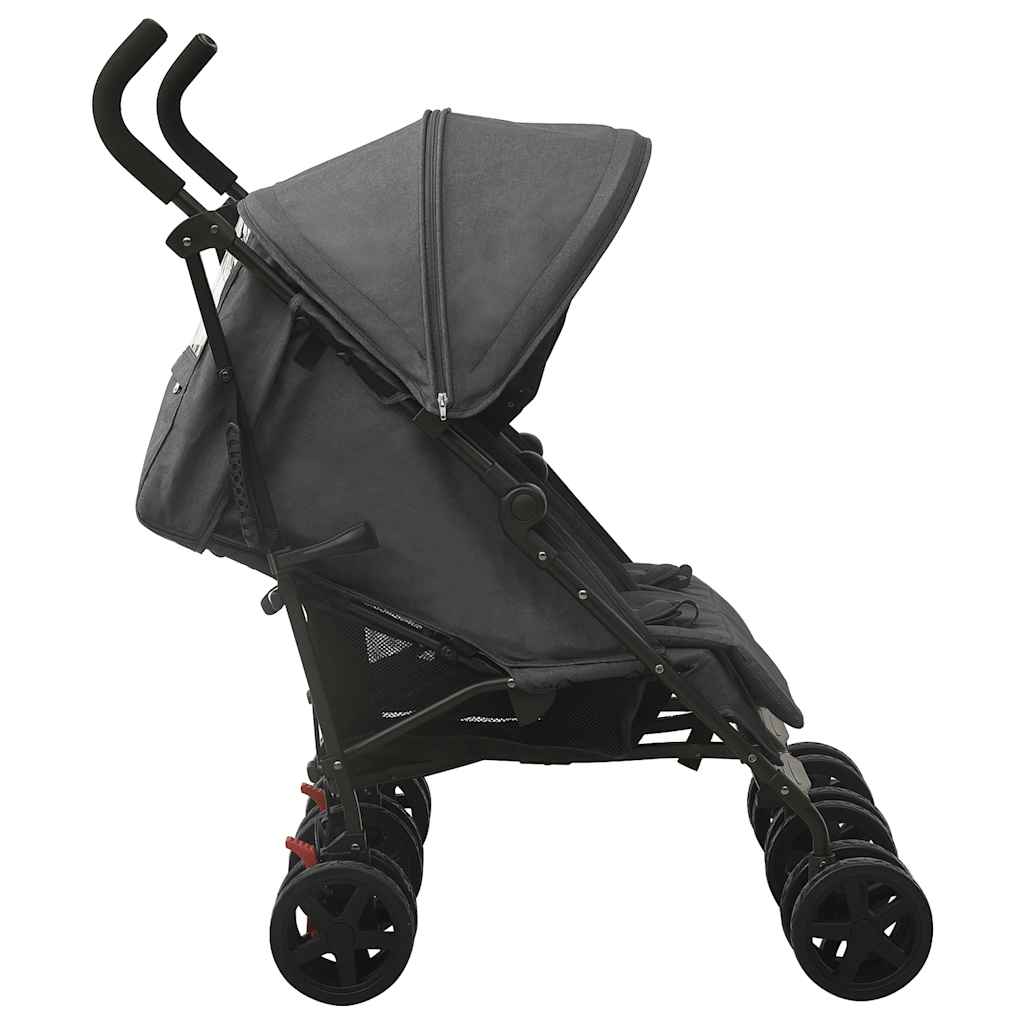 Poussette double anthracite acier