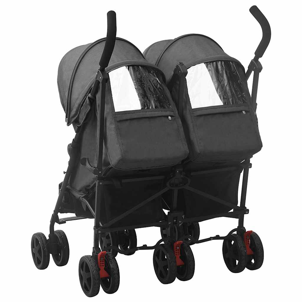 Poussette double anthracite acier