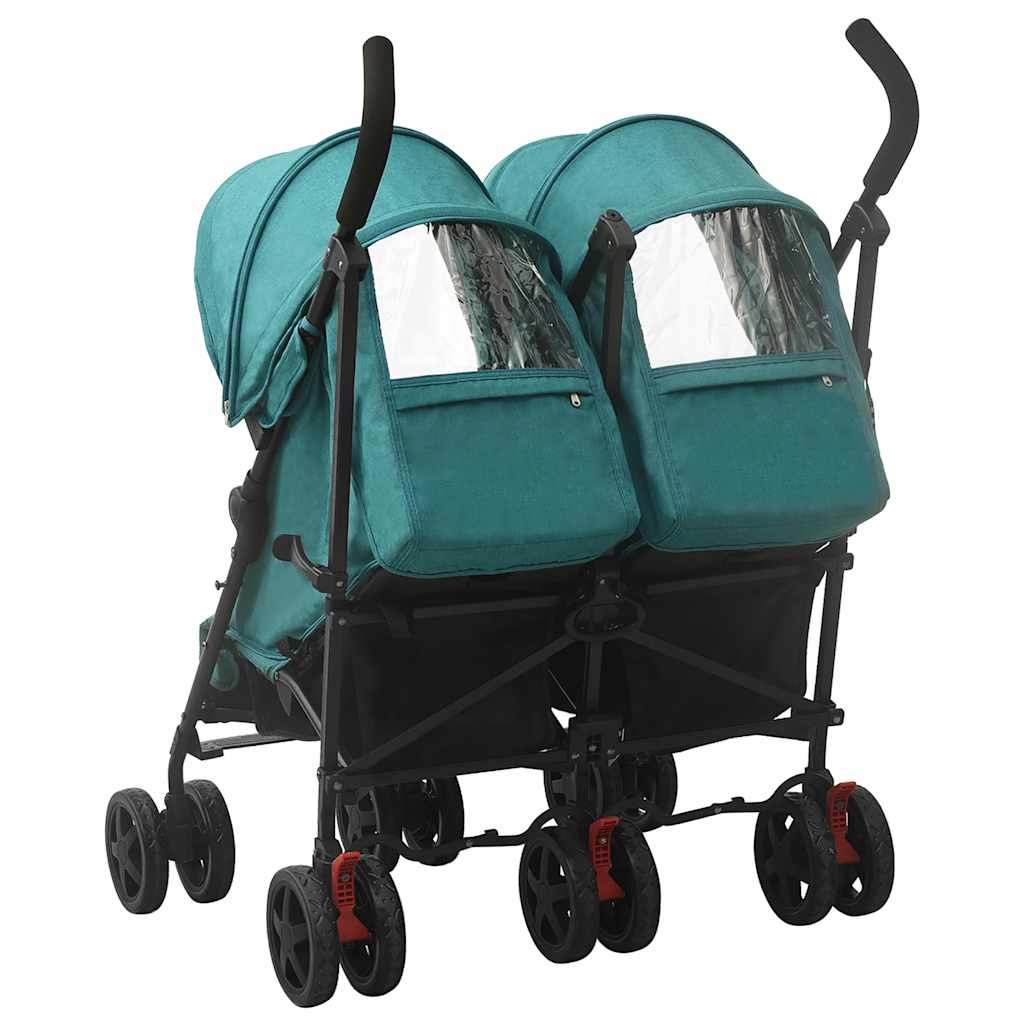 Poussette double verte acier