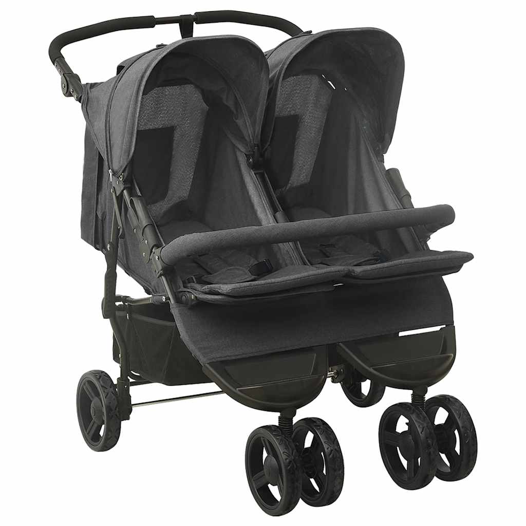 Poussette double anthracite acier