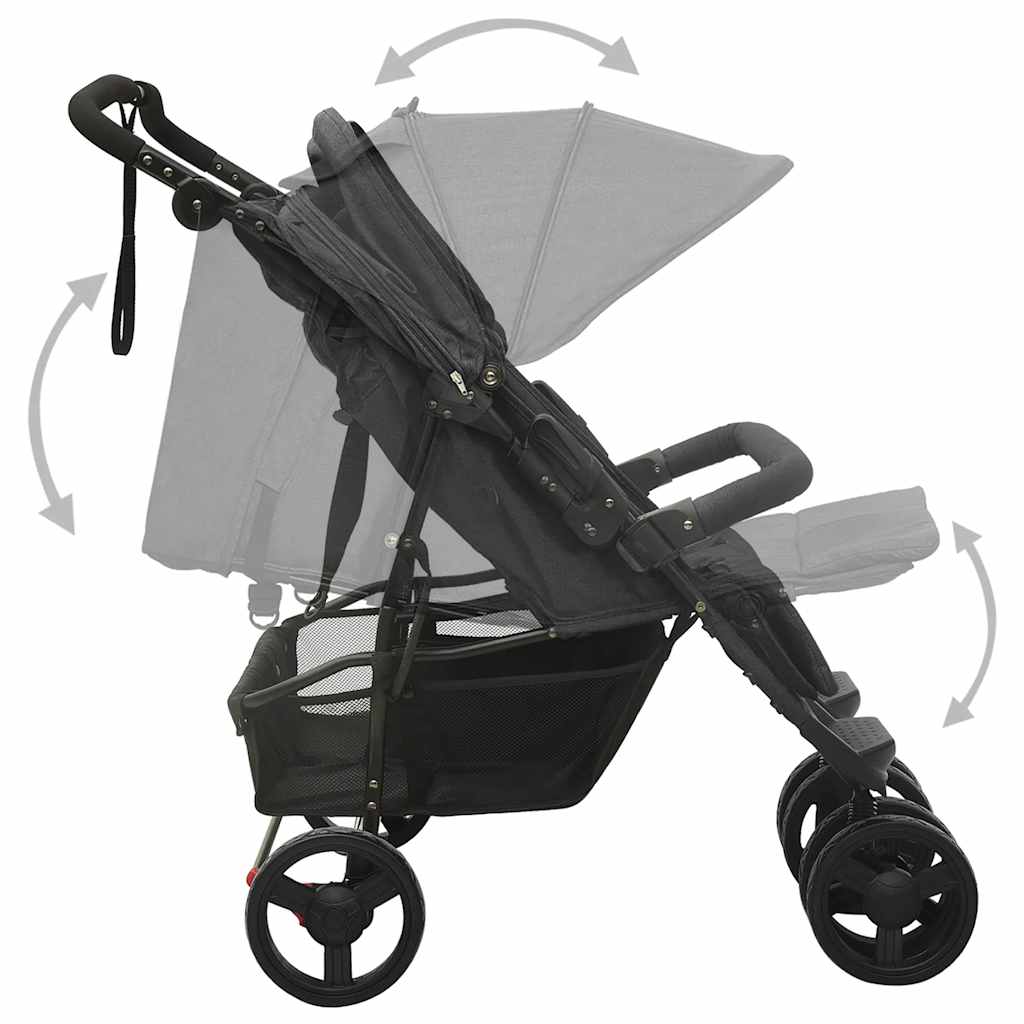Poussette double anthracite acier
