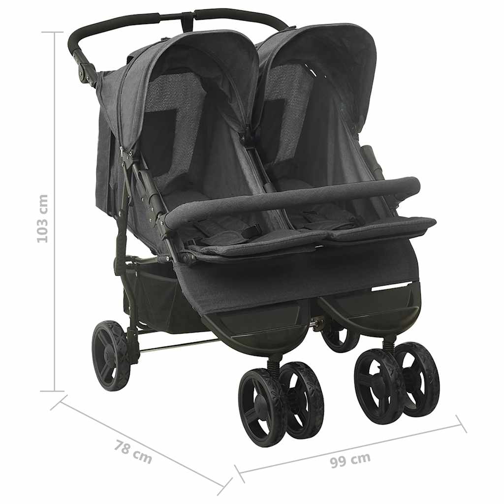 Poussette double anthracite acier