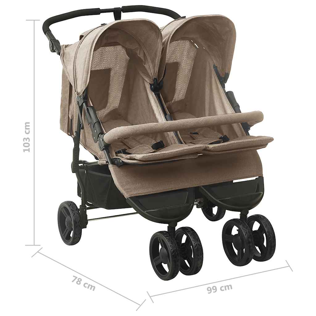 Poussette double Taupe Acier