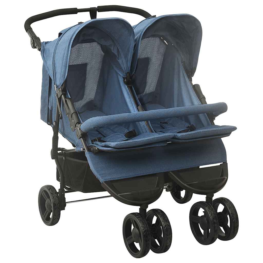Poussette double bleu marine acier