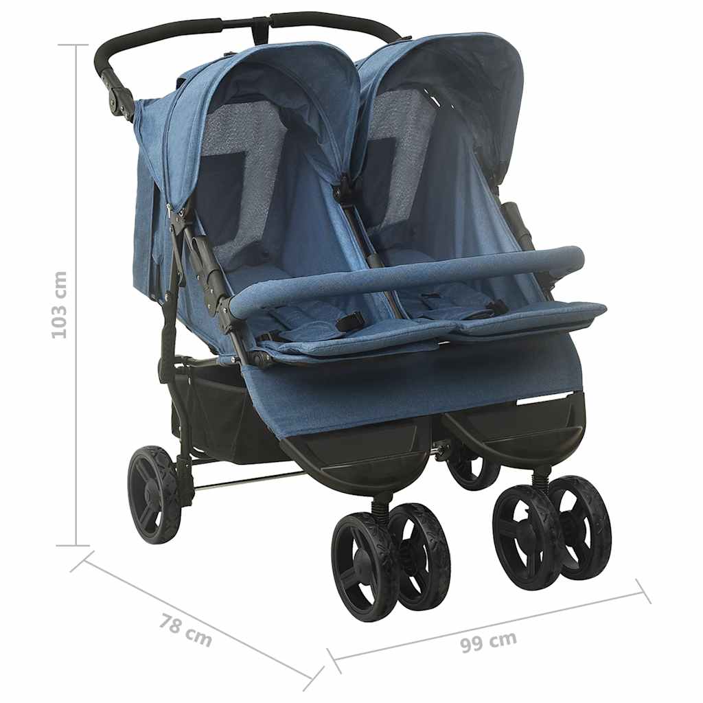 Poussette double bleu marine acier