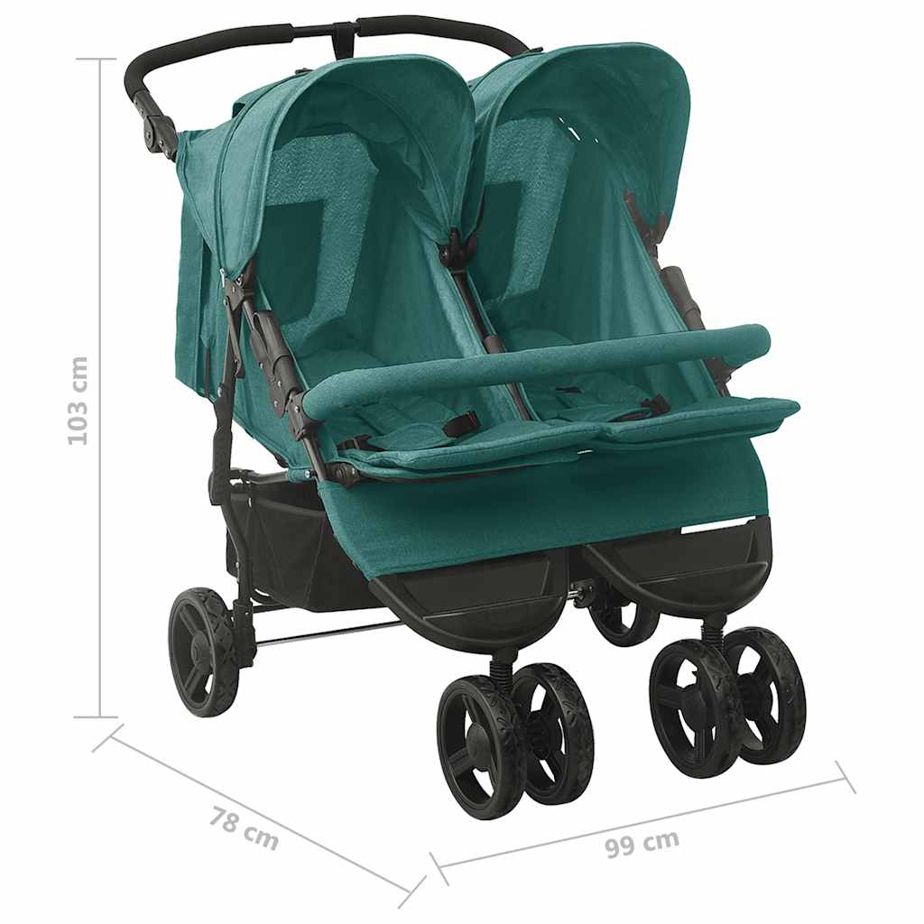 Poussette double verte acier