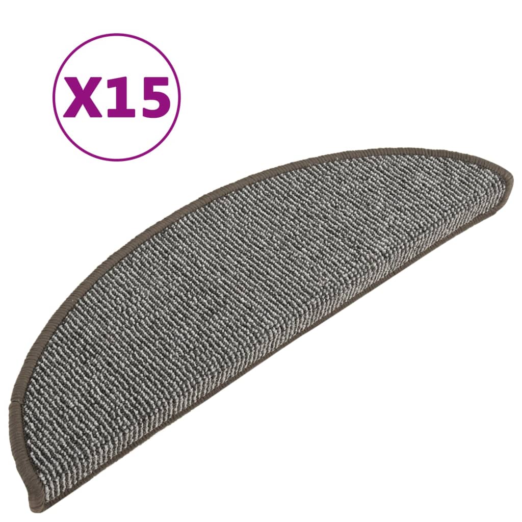 Tapis de marche d'escalier 15 pcs. 56x17x3 cm Gris Semi-circulaire