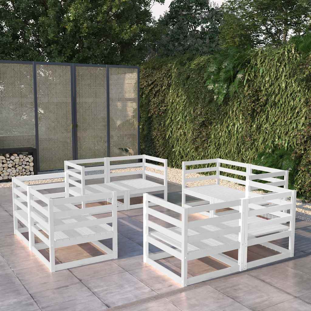 8-tlg. Garten-Lounge-Set Weiß Massivholz Kiefer