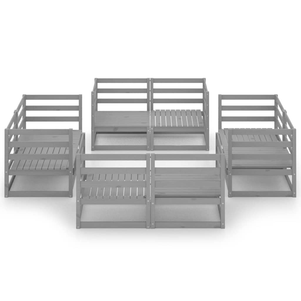 8-tlg. Garten-Lounge-Set Grau Massivholz Kiefer
