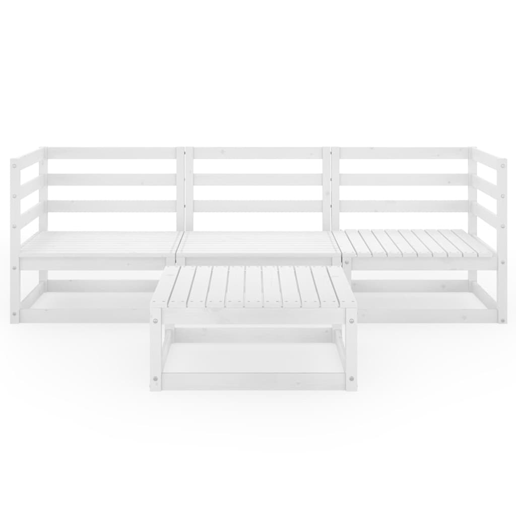 4-tlg. Garten-Lounge-Set Weiß Massivholz Kiefer