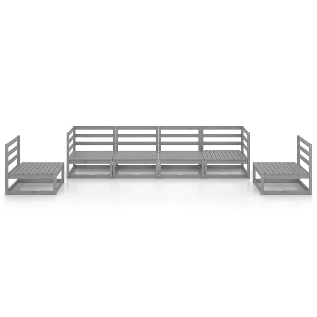 6-tlg. Garten-Lounge-Set Grau Massivholz Kiefer
