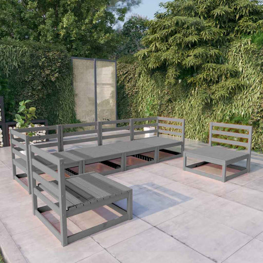 6-tlg. Garten-Lounge-Set Grau Massivholz Kiefer