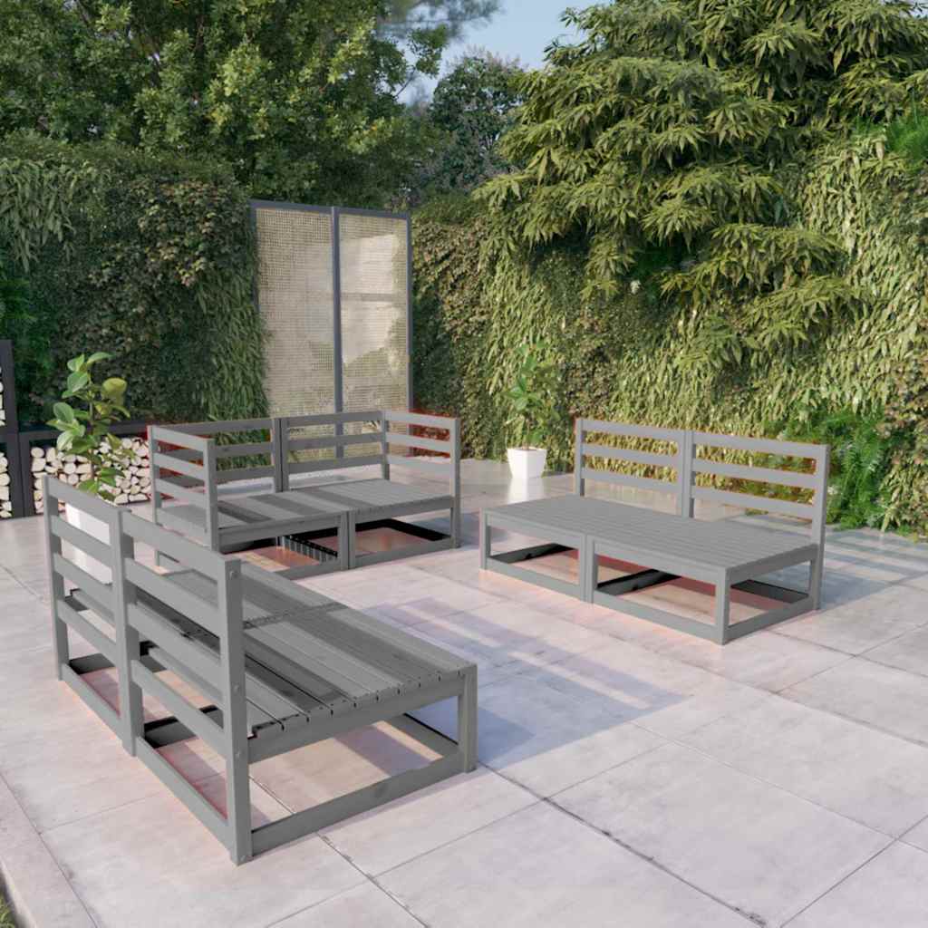 6-tlg. Garten-Lounge-Set Grau Massivholz Kiefer