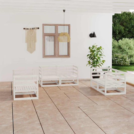 6-tlg. Garten-Lounge-Set Weiß Massivholz Kiefer