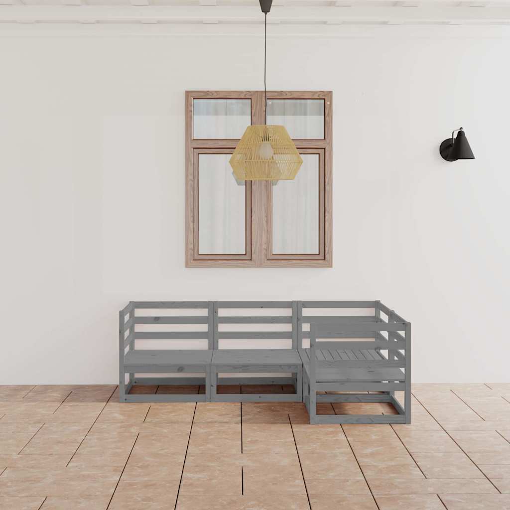 4-tlg. Garten-Lounge-Set Grau Massivholz Kiefer