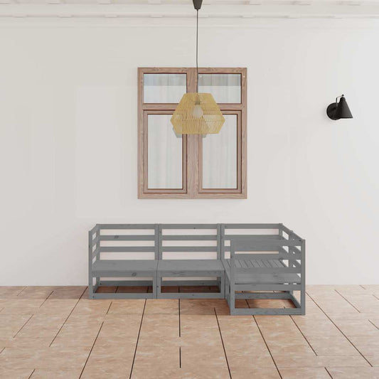 4-tlg. Garten-Lounge-Set Grau Massivholz Kiefer