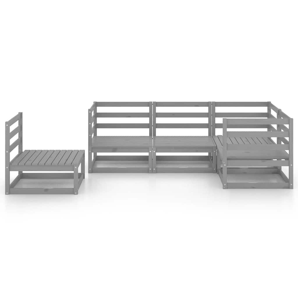 5-tlg. Garten-Lounge-Set Grau Massivholz Kiefer
