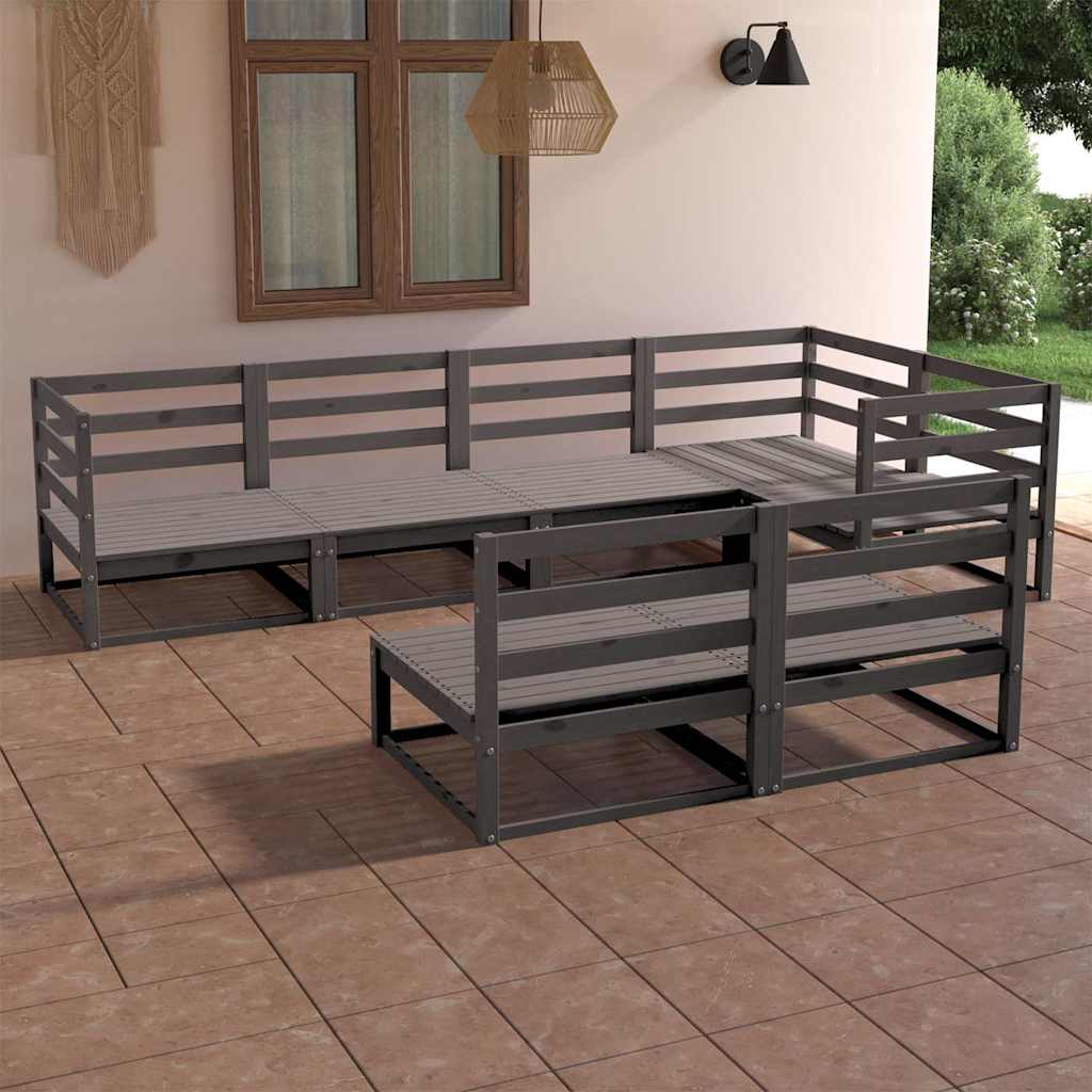 7-tlg. Garten-Lounge-Set Grau Massivholz Kiefer