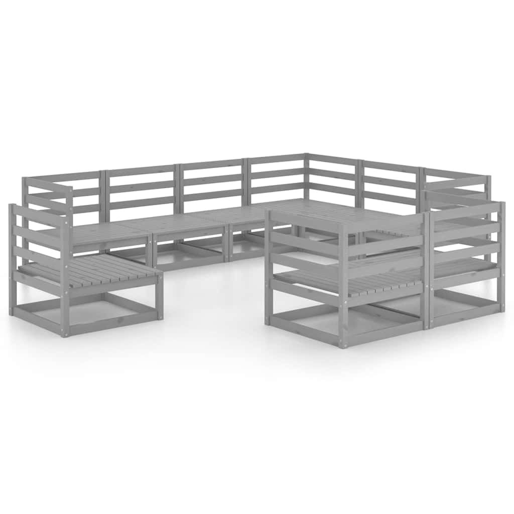 9-tlg. Garten-Lounge-Set Grau Kiefer Massivholz