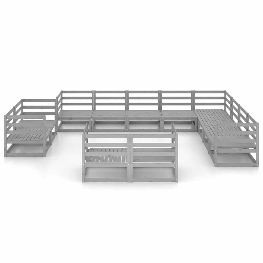 12-tlg. Garten-Lounge-Set Grau Kiefer Massivholz