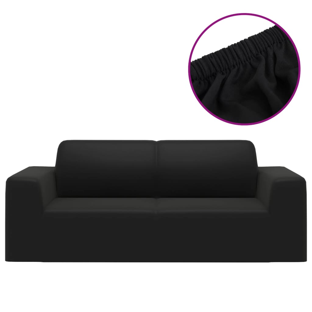 Stretch Sofa Cover 2-Seater Black Polyester Jersey