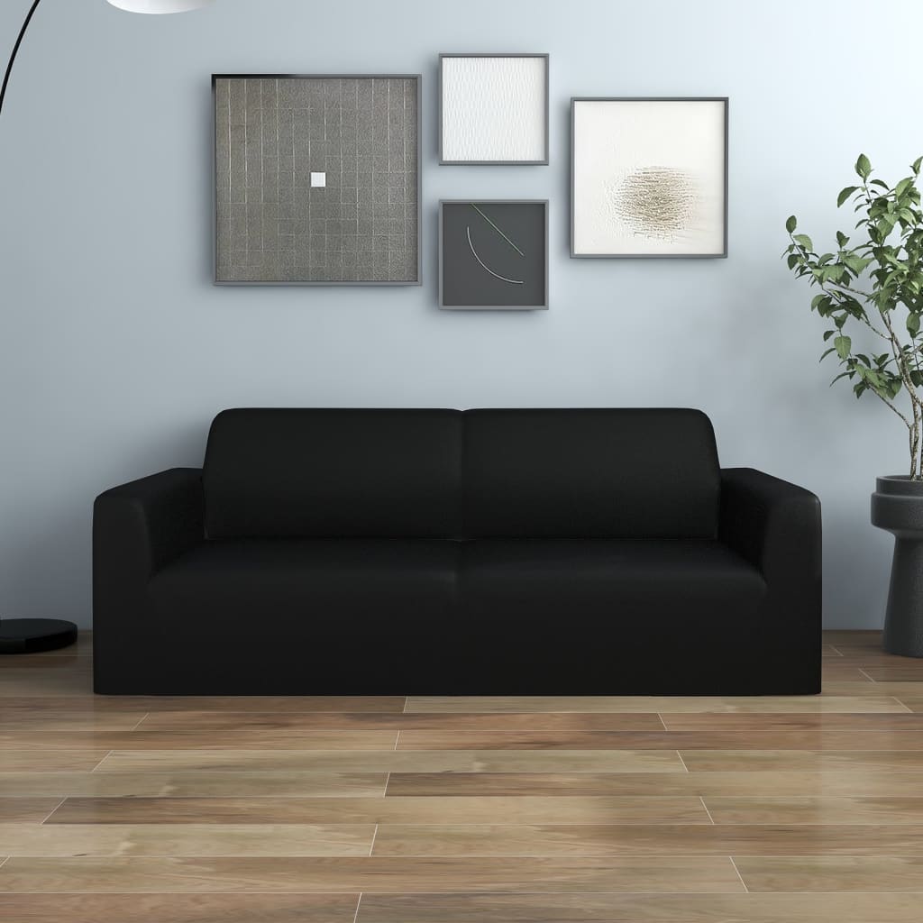 Stretch Sofa Cover 2-Seater Black Polyester Jersey