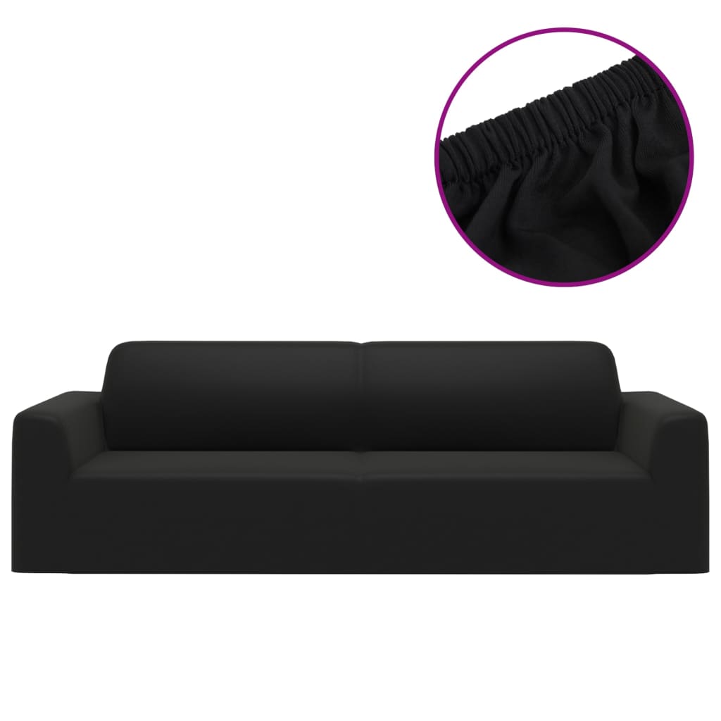 Stretch Sofa Cover 3-Seater Black Polyester-Jersey