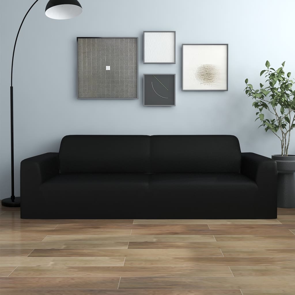 Stretch Sofa Cover 3-Seater Black Polyester-Jersey