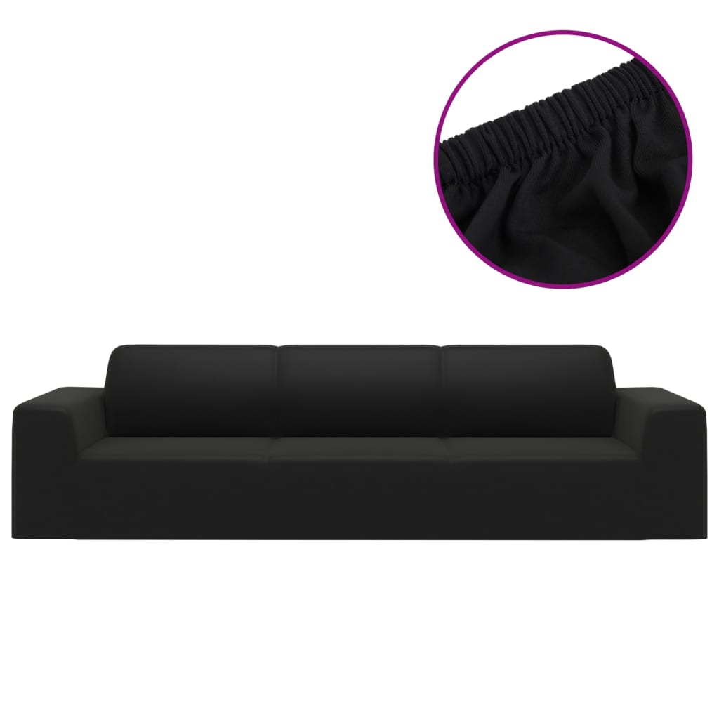 Stretch Sofa Slipcover 4-Seater Black Polyester Jersey