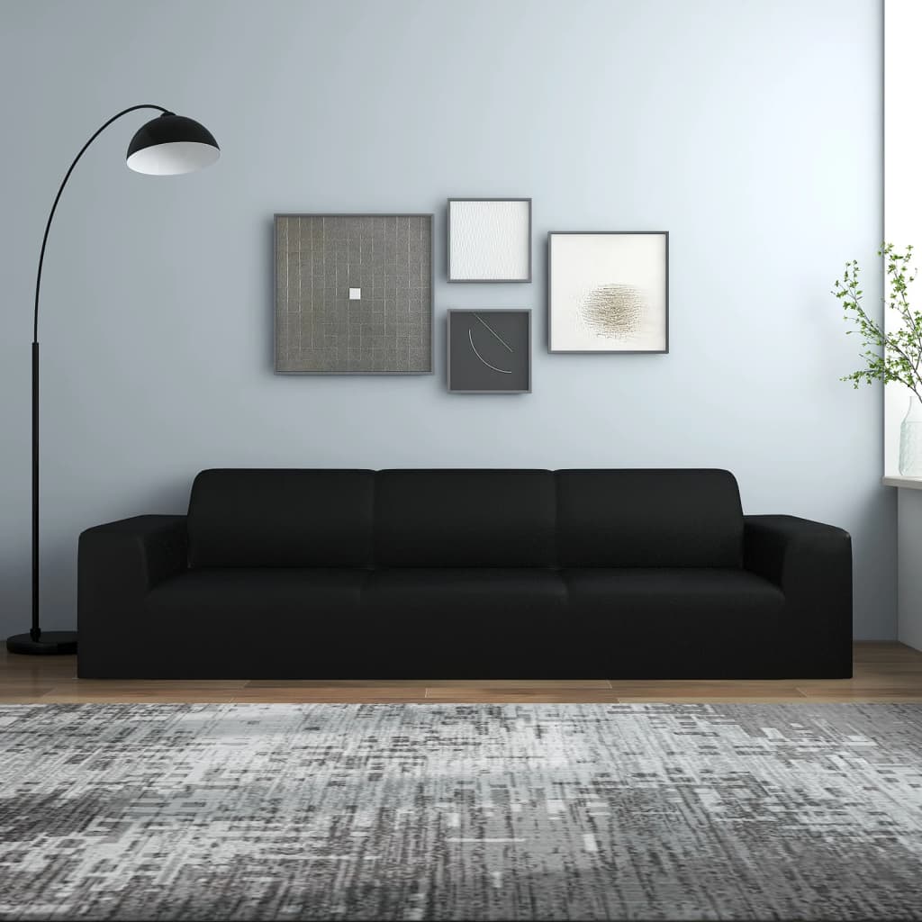 Stretch Sofa Slipcover 4-Seater Black Polyester Jersey