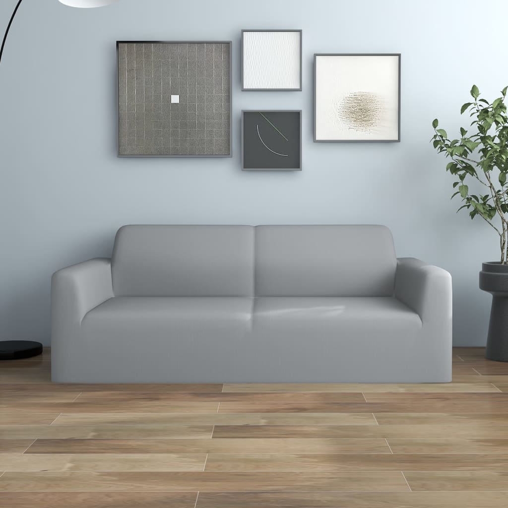 Stretch Sofa Cover 2-Seater Grey Polyester Jersey