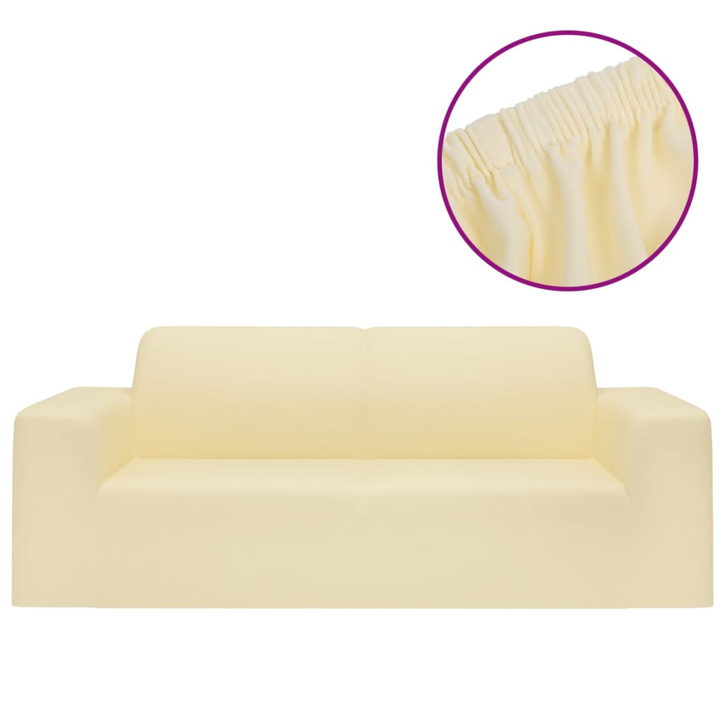 Stretch Sofa Cover 2-Seater Cream Polyester-Jersey