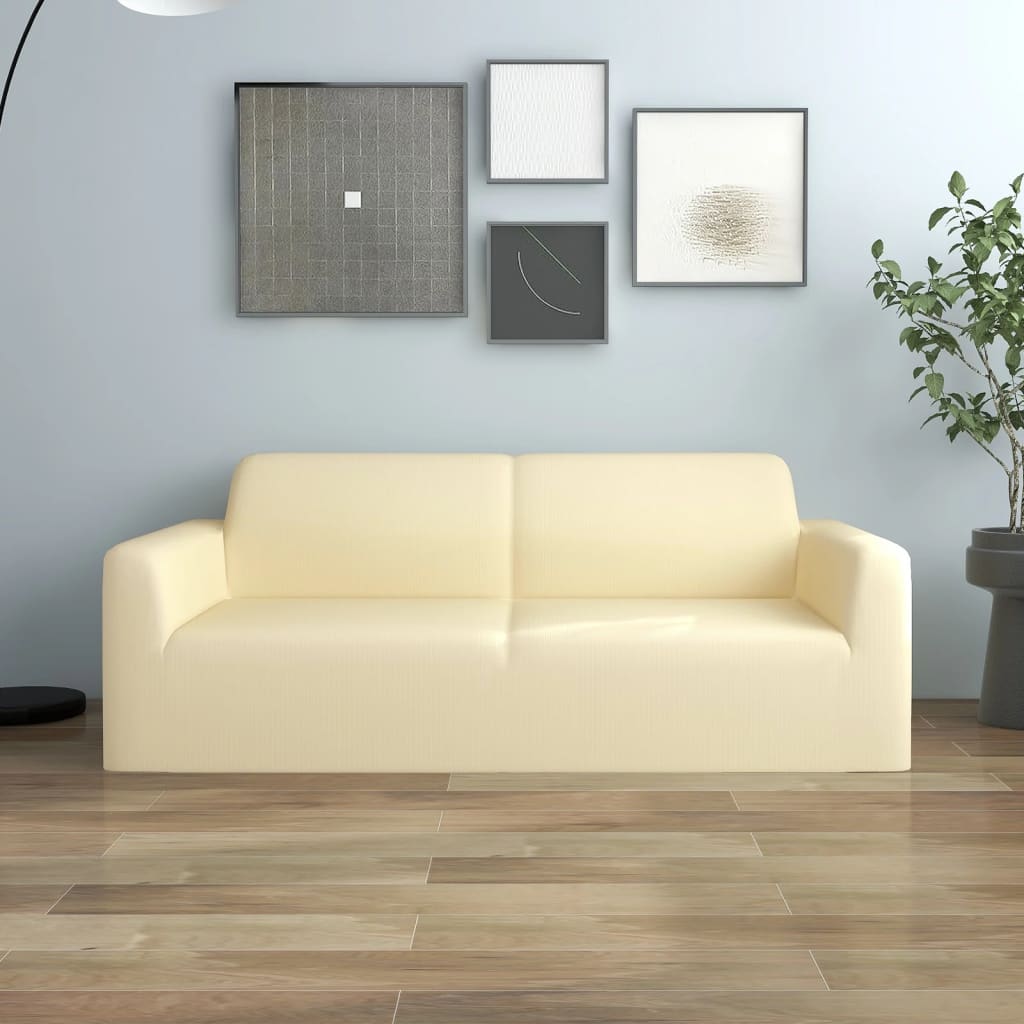Stretch Sofa Cover 2-Seater Cream Polyester-Jersey