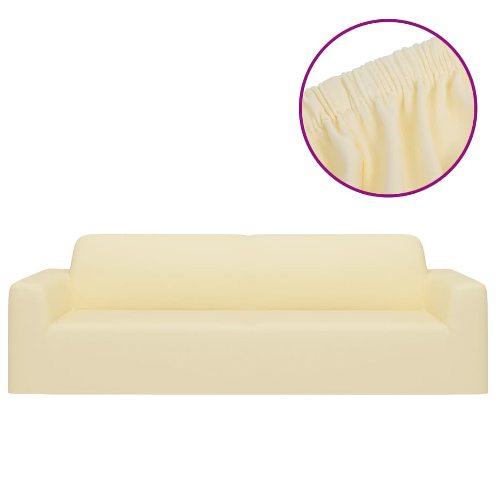Housse de canapé extensible 3 places Crème Polyester-Jersey
