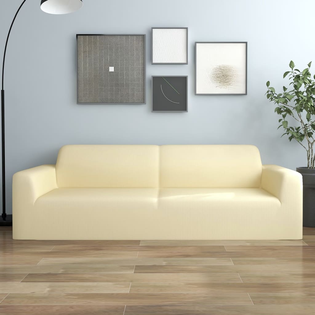 Housse de canapé extensible 3 places Crème Polyester-Jersey